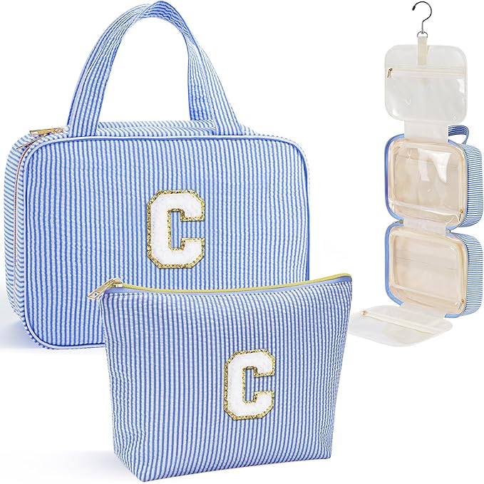 YOOLIFE Travel Toiletry Bag - Hanging Toiletry Bag for Women, Large Capacity Personalized Travel Toiletry Bag and Makeup Bag, Portable Travel Organizer - Letter C