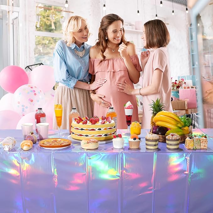 6 Pack Iridescent Light Purple Tablecloth for Parties, Pastel Purple Holographic Plastic Table Cover, Disposable Laser Purple Table Cloth for Birthday Wedding Baby Shower Party Decorations, 54x108Inch