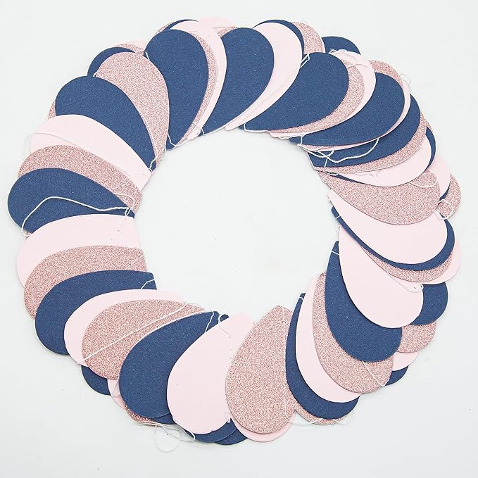 Navy-Blue Pink Rose-Gold Party Decorations - 52Ft Paper Heart Garland Streamers for Baby Shower, Gender Reveal, Birthday, Engagement, Bachelorette, Wedding