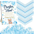 Thyle 51 Pcs Blue Bear Pacifier Hunt Baby Shower Games Include Neutral Bear Themed Hunt Sign and 50 Acrylic Pacifiers for Blue and Brown Baby Shower Game Decoration Gift Sets Gender Reveal Party Decor