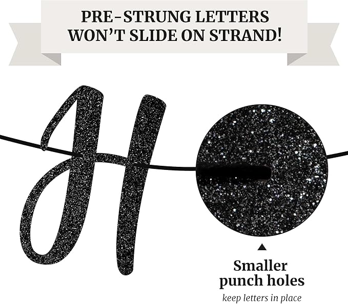 Pre-Strung Happy Anniversary Banner - No DIY - Black Glitter Wedding Anniversary Party Banner in Script - Pre-Strung Garland on 6 ft Strands - Wedding Decorations & Decor. Did We Mention No DIY