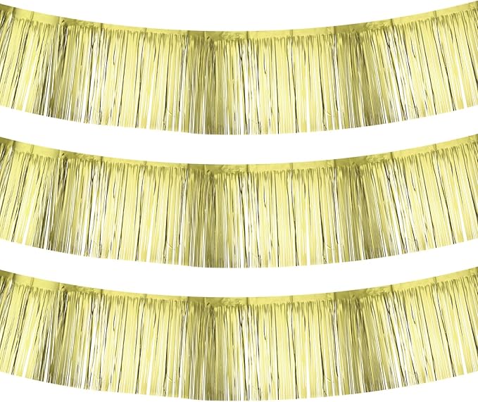 PATIKIL Foil Fringe Garland 10 Feet, 3 Pack Metallic Tinsel Streamers Fringe Banner Wall Hanging Curtain Backdrop for Wedding Birthday Christmas New Year Party Decoration, Light Gold