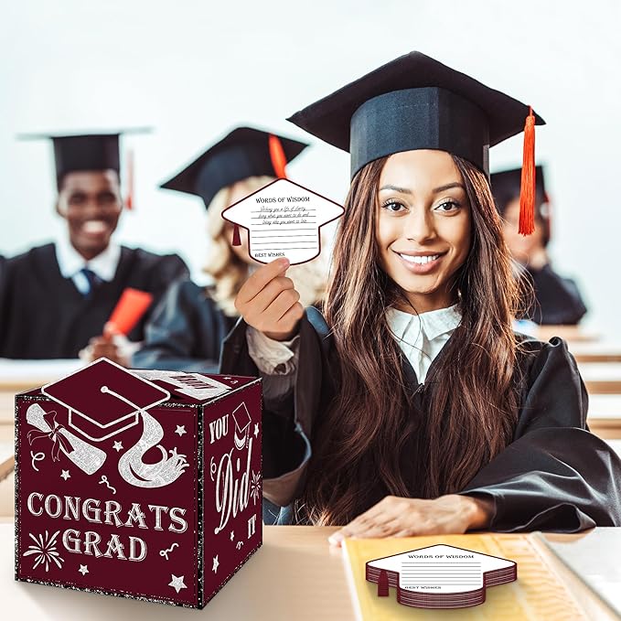 AYGXU Graduation cards 2026 with Graduation Card Box Holder,Congrats Grad Foldable Cardboard Decorations Box for Graduation party,graduation money box,School College Graduation Party-maroon box.