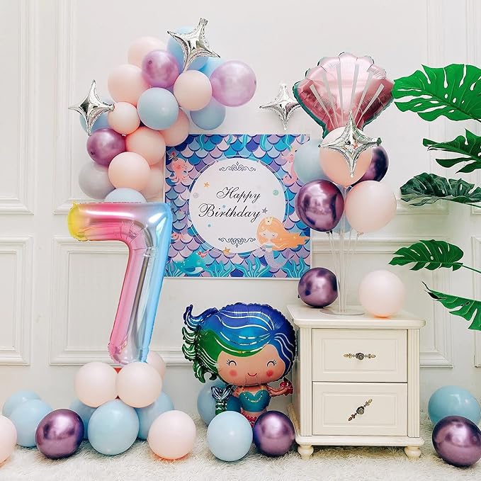 Smlpuame 40 Inch Number Balloons 0-9 Rainbow Gradient Large Number 7 Balloons, Digital Balloons for Birthday Party Celebration Decorations, Helium Foil Number Balloons for Wedding Anniversary