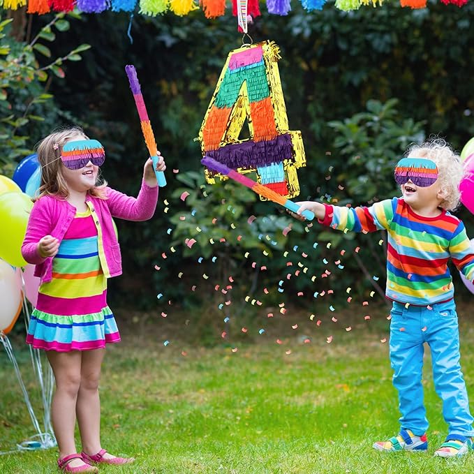 Rainbow Number 4 Pinata for Kids 4th Birthday Party Supplies, Fiesta, Centerpieces, Anniversary Celebrations (16.1 x 10.6 x 3.2 Inches)