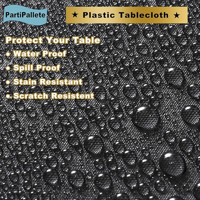 3-Pack Premium Plastic Black Tablecloth Disposable 54 x 108 Inch. Rectangle Table Cover Party Table Cloths for Birthday Baptism Christening BBQ Picnic Banquet Fits up to 8 ft Tables
