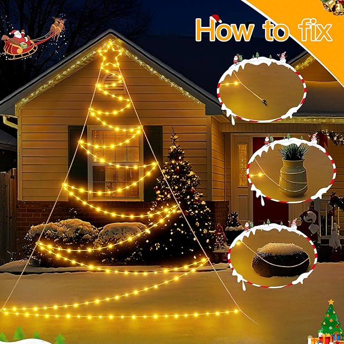 Ollny Outdoor Lighted Christmas Decorations 13FT Tall, IP67 Waterproof Outdoor Christmas Lights with 3 Timers and 8 Lighting Modes, Xmas Decor Light for House Yard Window Wall Decorations (Warm White)