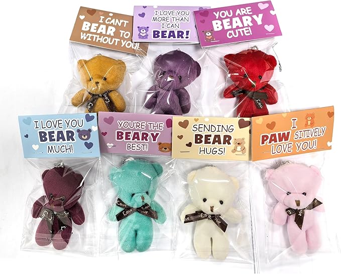 24 Pcs Valentines Gift Cards for Kids with Plush Bears Plush Toys Stuffed Animal Plush Toys for Kids Girls Boys Valentines Gifts Party Favors Classroom School Exchange Prize