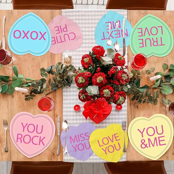 HAKOTI Valentine’s Day Paper Plates Supplies Conversation Heart Tableware,40Pcs Heart Shaped Plates and Napkins