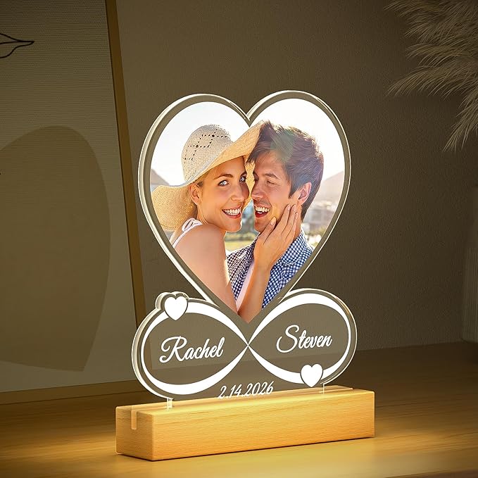 Custom Picture Frames with Photo, Custom Photo Frame with Night Light, Personalized Picture Frame, Personalized Anniversary Couple Gifts for Women Men Him Her Girlfriend Boyfriend Wife