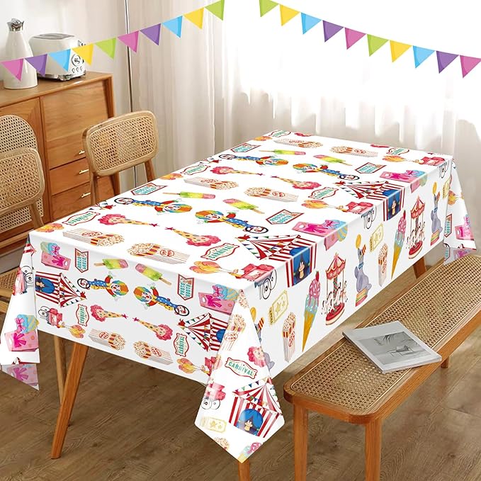 Hxezoc 3 Pack Circus Party Tablecloths, 54 x 108 Inch Disposable Plastic Carnival Table Cover for Carnival Birthday Party Decorations Outdoor Indoor Supplies