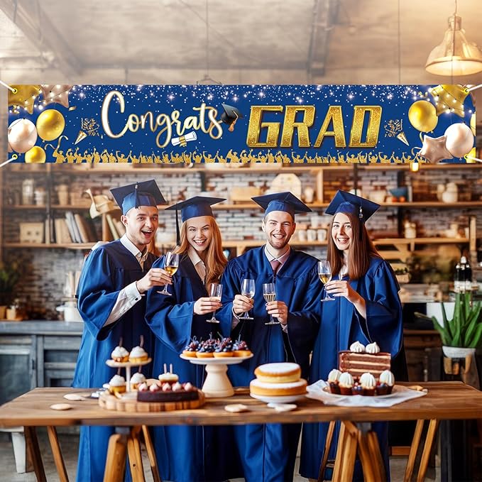 Large Banner and Backdrop for Party, Yard, Garden – Party Supplies for Indoor/Outdoor (Graduation Blue)