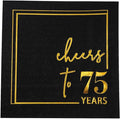Cheers to Years Cocktail Napkins - 50 PK - 3-Ply Birthday Napkins 5x5 Inches Disposable Party Napkins Beverage Paper Napkins or Birthday Decorations Wedding Anniversary Black and Gold (75 Years)