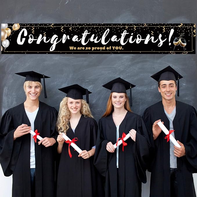 Large Congratulations Decoration Banner, Black Graduation Congrats Banner Sign, Birthday Engagement Wedding Retirement Party Decorations Supplies(9.8x1.6ft)