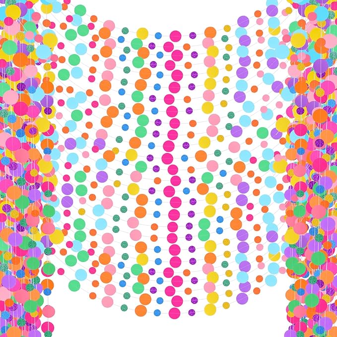 Outus 40 Pieces Colorful Dots Paper Garland Easter Decor Round Glitter Hanging Confetti Streamers Backdrop for Spring Birthday Classroom Halloween Trunk or Treat Car Decoration (Rainbow)