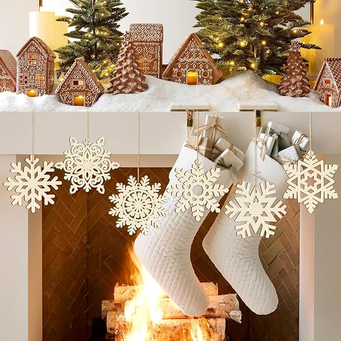 36PCS Wooden Christmas Decoration Snowflake Ornaments to Paint Christmas Ornaments for Tree Crafts Cutouts Unfinished, DIY Blank Fall Unfinished Snowflakes Ornament for Home Hanging