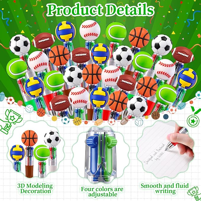 CZWZ 30Pcs Mini Multicolor Pens in One 4-in-1 Cute Pens Bulk for Kids, Ballpoint Pen for Birthdays and Children's Parties, Fun Gifts Assorted Ink Kawaii Pen(Sports)