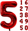 40 Inch Red Number 5 Balloon Large Red Foil Balloon Red 5 Balloons Mylar Helium Balloon for 5th Birthday Party Decorations Girls Boys Baby Shower Wedding Anniversary Decoration