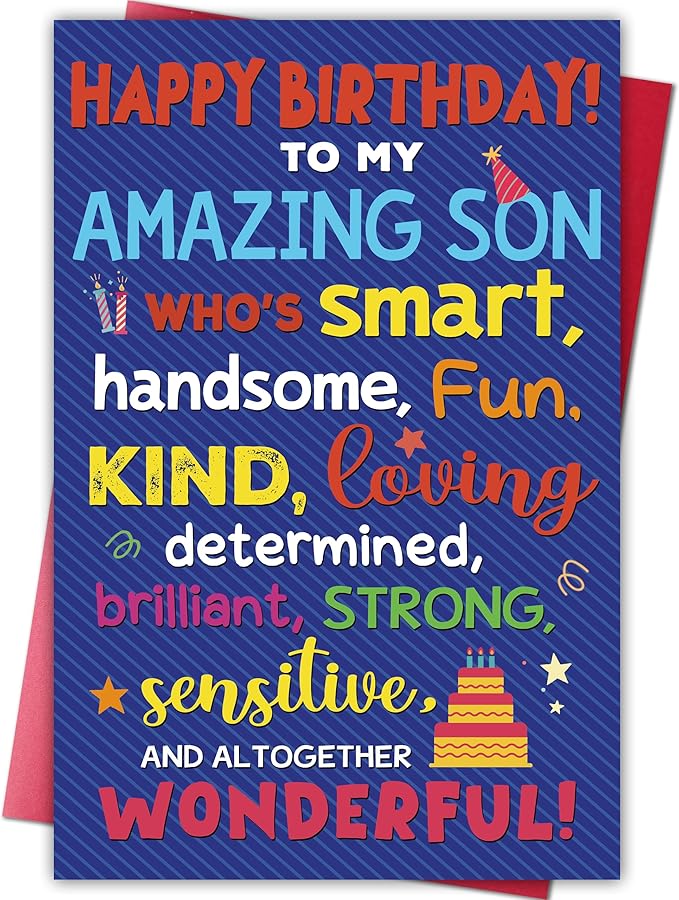 Birthday Card for Son, Funny Birthday Card Gift for Adult Sons from Mom Dad Parents, Heartwarming Greeting to A Wonderful Son