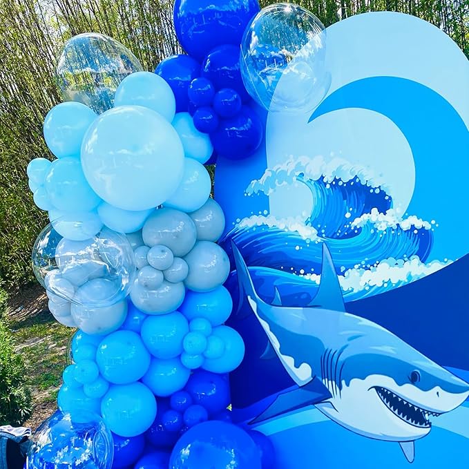 Shark Balloon Arch Kit for Ocean Under the Sea Birthday Party Decorations 153Pcs Blue Balloon Garland Kit with Shark Foil Balloons for Kids Boys Shark Week Ocean Animals Theme Baby Shower Supplies