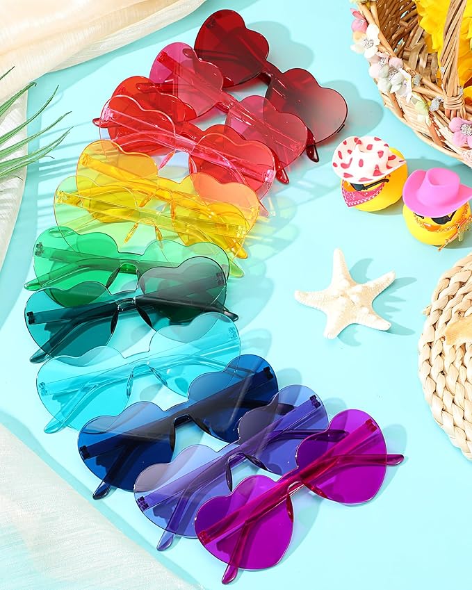 Photect 12 Pair Heart Shaped Sunglasses Neon Color Transparent Heart Glasses for Women Party Favor