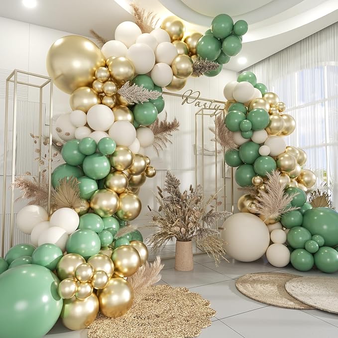 Green White Gold Balloon Garland Arch Kit, 160Pcs Latex Balloons Different Size Balloons 18 12 10 5 inch for Birthday Baby Shower Wedding Bridal Shower Party Decorations