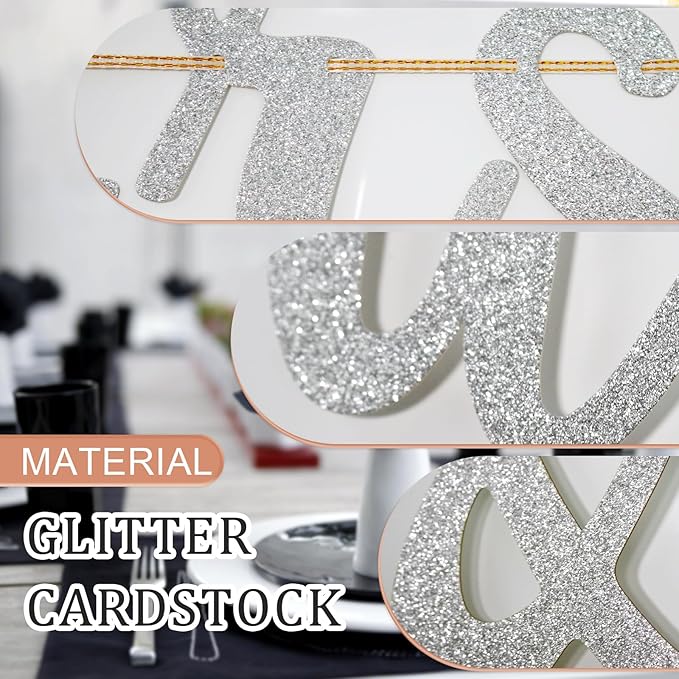 Future Mr & Mrs Banner, Engagement Decorations for Bridal Shower, Bride and Groom Party Pre-Strung (Silver Glitter)