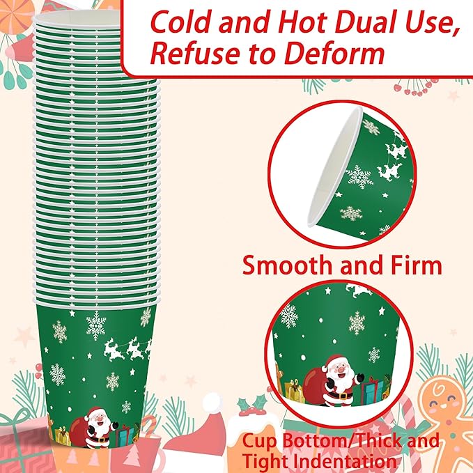 Christmas Party Supplies Set, Chris Theme 280 Pieces with Plates, Napkins, Cups and Tableware for 40 Guest Red and Green Design for Party