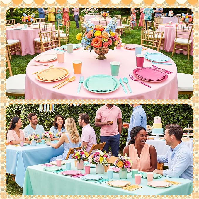 Zhehao 350 Pcs Candy Colors Party Supplies Set Colorful Disposable Tableware Kit with Plates, Cups, Napkins, Cutlery for Baby Shower, Birthday, Wedding