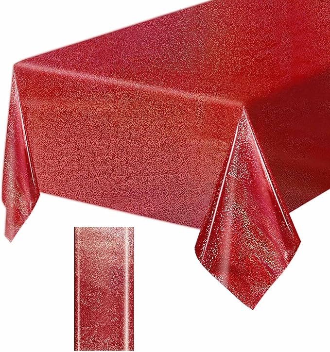 1 Pack Red Iridescent Plastic Tablecloth Disposable 54 × 108 Inch Glitter Holographic Foil Table Cloth Plastic Laser Rectangle Table Cover for Birthday Wedding Disco Party
