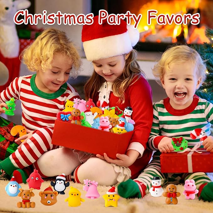 30 Pack Christmas Squishy Toys Squishies, Mochi Squishy Party Favors for Kids,Christmas Toys for Kids,Squishy Fidget Stress Reliever, Goodie Bags Fillers Birthday Xmas Gifts Stocking Stuffers