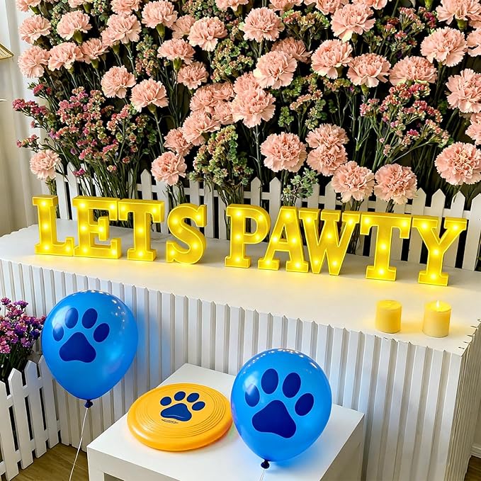 Honoson 9 Pcs Lets Pawty Light Dog Cat Pet Birthday Party Decorations 6.42 Inch Light up Sign LED Neon Table Decoration for Pet Puppy Cat Party Supplies Decorations