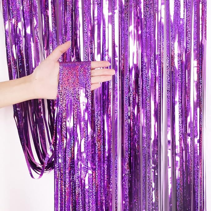 3 Pack Fringe Curtains Party Decorations,Tinsel Backdrop Curtains for Parties,Photo Booth Wedding Graduations Birthday Christmas Event Party Supplies (Purple)