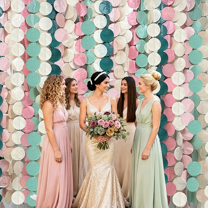 205 Ft Sage Green Dusty Rose Pink Khaki Beige Circle Dot Backdrop Garland Tissue Paper Polka Dots Hanging Streamer for Girl Wild Jungle Safari Woodland Baby Shower Birthday Party Decorations Supplies