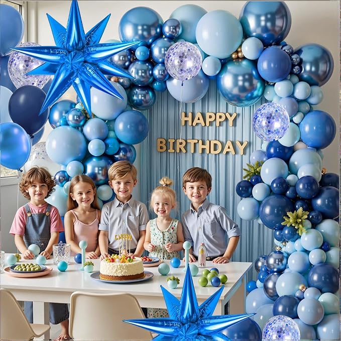 Blue Balloon Arch Kit Garland, Chrome Blue Light Navy Blue Confetti Balloons for Birthday Baby Shower 2026 Graduation Bridal Shower Wedding Anniversary Party Decorations