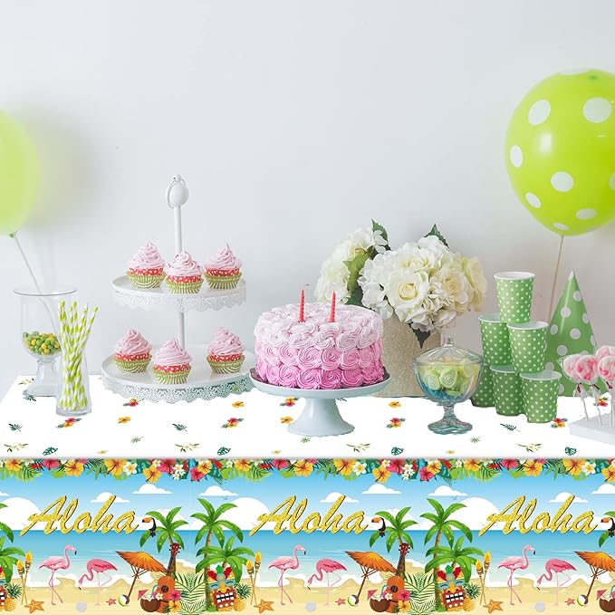 Tevxj 3 Pieces Tropical Luau Party Tablecovers Hawaiian Beach Theme Tableclothes for Summer Beach Party Aloha Decorations Supplies 54X108inch