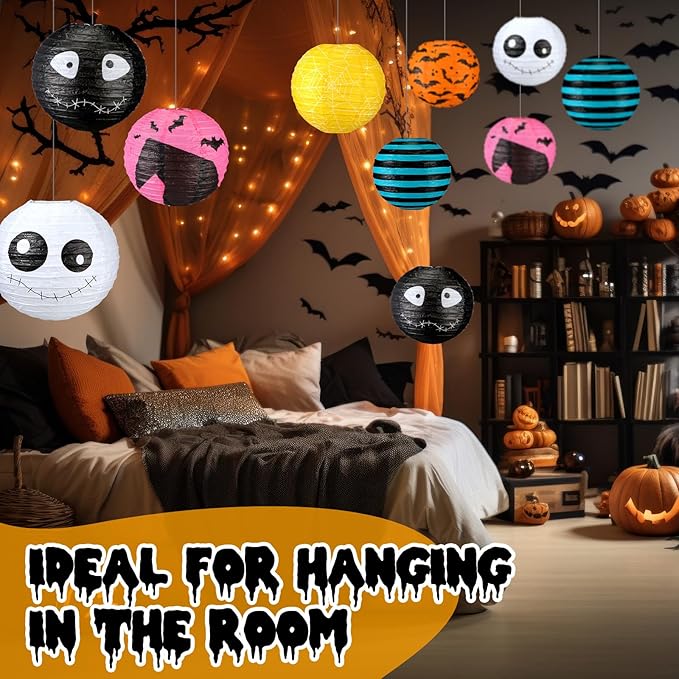 Tuanse 12 Pcs Nightmare Xmas Paper Lanterns Party Decorations 8 Inch Christmas Hanging Lanterns Nightmare Theme Hanging Decorations for Christmas Halloween Supplies