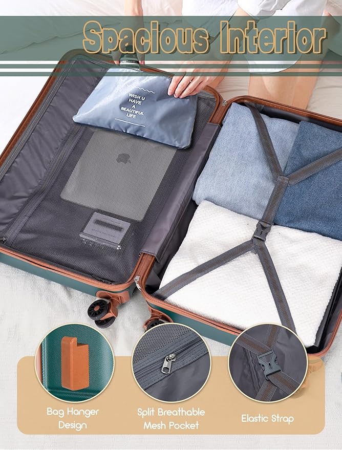 CONCEPTEN Luggage Sets 5 Piece, Suitcases with Wheels, Hardshell Suitcase Set, ABS Carry on Luggage Set with TSA Lock, Travel Luggage