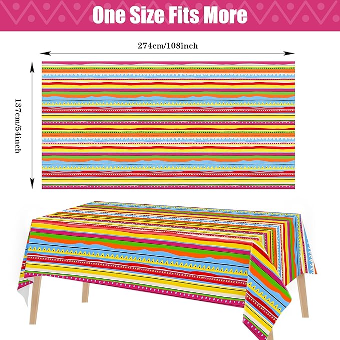 Kochorie 2 Pieces Mexican Party Tablecloth Plastic Cinco De Mayo Tablecloth Disposable Rectangle Tablecloths for Mexican Themed Birthday Party Decorations Supplies