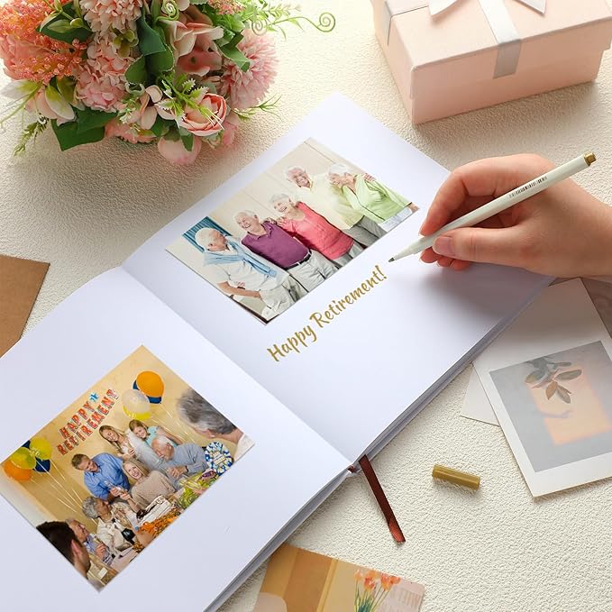 2026 Retirement Guest Book with 2 Markers 8.7'' Square Hardcover Blank Guest Photo Signing Memory Book Happy Retirement Gift Party Supplies for Women Men Teacher Grad Decor (White,Classic)
