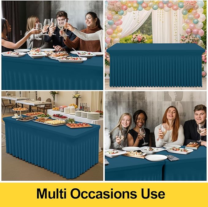 Smiry Spandex Tablecloth, Elastic Fitted Stretch Tablecloth for 6FT Rectangle Tables, Waterproof Washable Table Cover Skirt for Outdoor, Wedding, Banquet & Parties (Peacock Blue, 72Lx30Wx30H Inch)