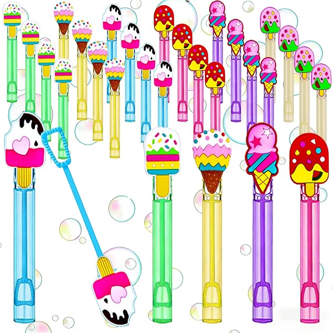 24-Pack Ice Cream Themed Bubble Wands – Assorted Ice Cream Designs Party Favors, Goodie Bag Stuffers & Piñata Fillers for Ice Cream Birthday Parties, Sweet Themed Celebrations & Carnival Prizes