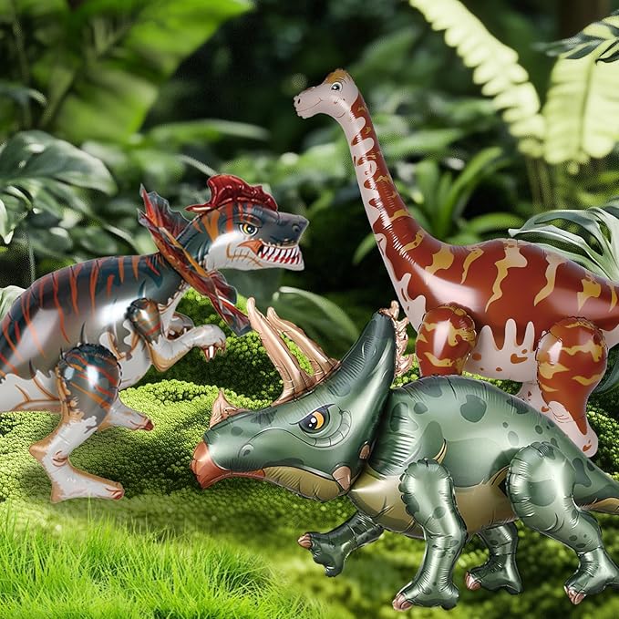 38inch Large Dinosaur Balloons, 3pcs Dinosaur Birthday Decorations Self Standing Triceratops Brachiosaurus Double-crowned Dragon Balloons for Birthday Party Decoration Kit Party Supplies