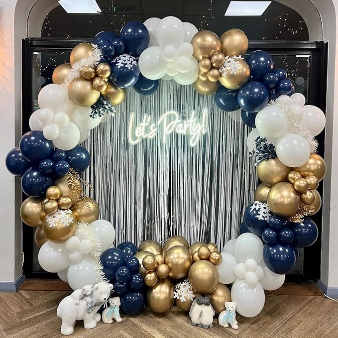 Navy Blue and Gold Balloons Garland Arch Kit-134pcs Navy Blue Gold White and Confetti Balloons in Different Sizes for New Year Graduation Baby Shower Wedding Anniversary Birthday Party Decorations