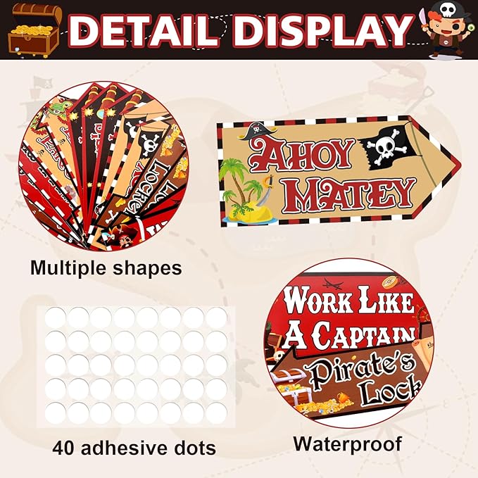 Hooqict 20 Pieces Pirate Party Decorations Sign Beware of Pirates Party Directional Signs Pirate Themed Birthday Party Banner Supplies