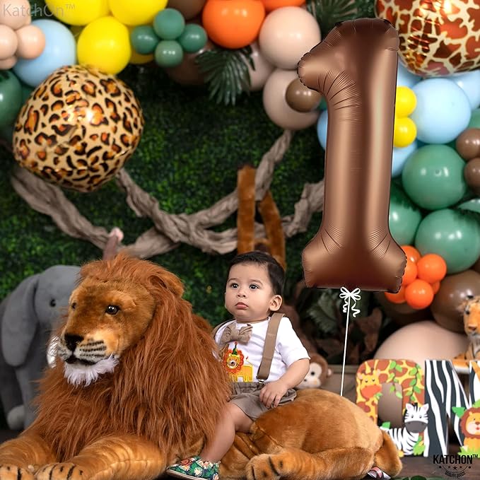 KatchOn, Brown 1 Balloon Number - 40 Inch, Helium Supported | Foil Brown One Balloon for Safari brown Birthday Decorations | One Happy Camper Balloons | Anniversary Decorations