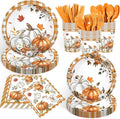 168PCS Fall Pumpkin Party Supplies for Birthday Baby Shower Autumn Watercolor Pumpkin Floral Party Decorations Thanksgiving Harvest Plates Cups Napkins Tableware for Bridal Shower 24 Guests