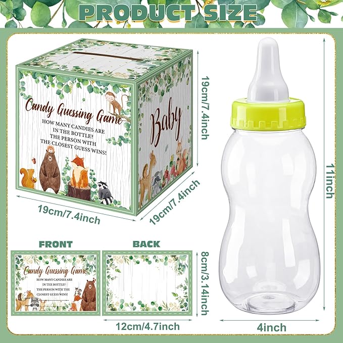 Glenmal 52 Pcs Baby Shower Games Gift Sets Large Baby Bottle for Shower Game Guess How Many Candies Decorations for Gender Reveal(Woodland Animal)