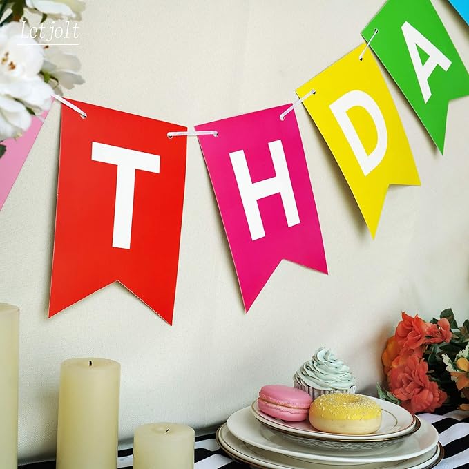 Letjolt Happy Birthday Banner Party Bunting Colorful Signs for Rainbow Kids Birthday Decorations Nursery Hanging Decor 13pcs