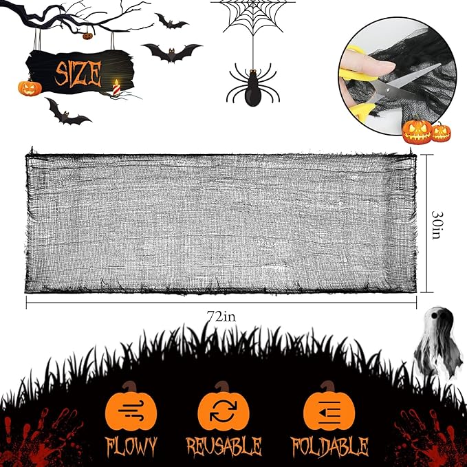 AURUZA Creepy and Spooky Halloween Decorations for Outdoor Party (6pcs Black, 30 x 72 inch)